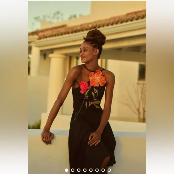 Anthropologie Yukiko Noritake Asymmetrical Floral Midi Dress Black Combo Orange - Picture 1 of 9